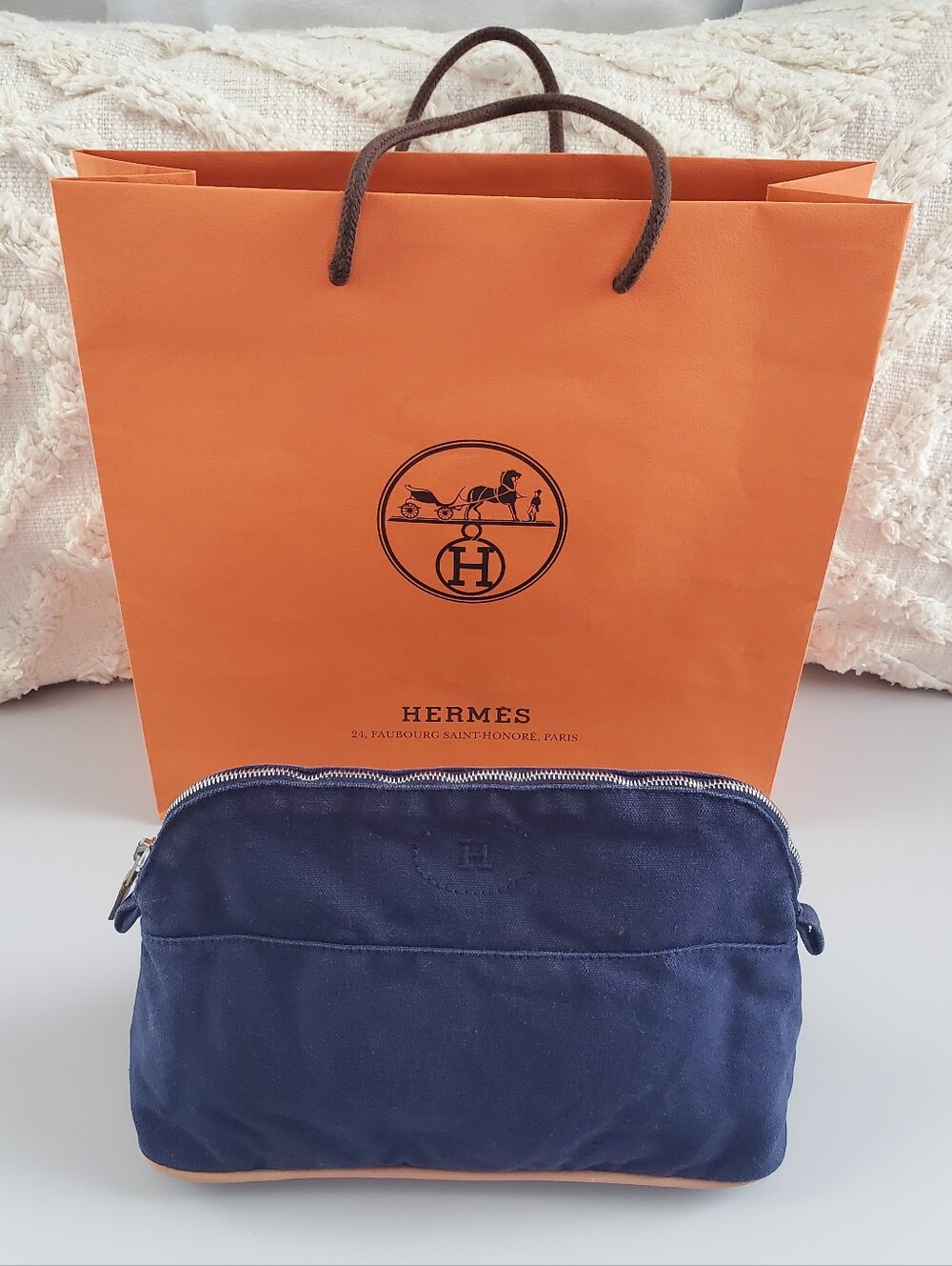 Hermes Navy Canvas Bolide Bag